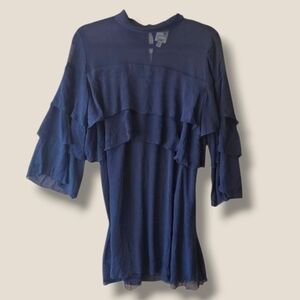 Pink Owl Navy Ruffle-Sleeve Midi Dress